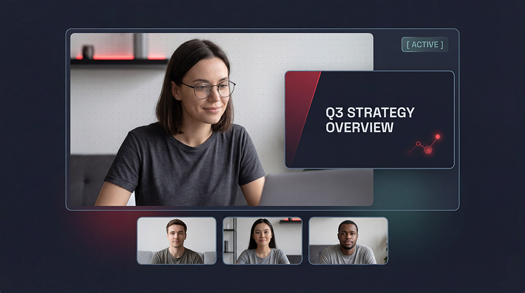 Freelancer presenting strategy on a tablet during a client video call