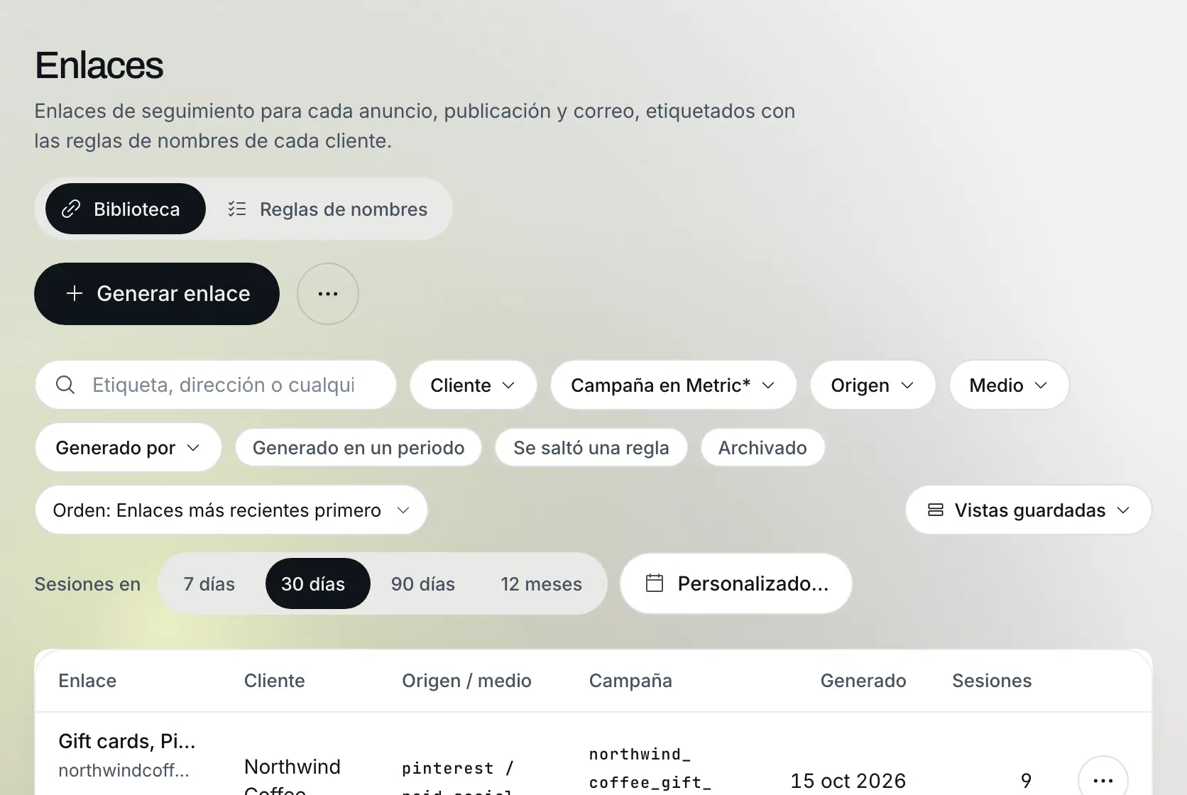 Enlaces UTM con sus propias cifras: Datos de ejemplo