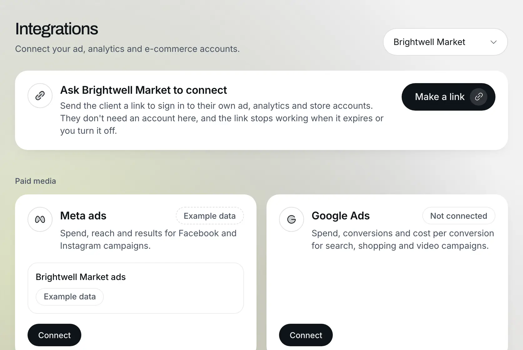 Platform connections: Example data