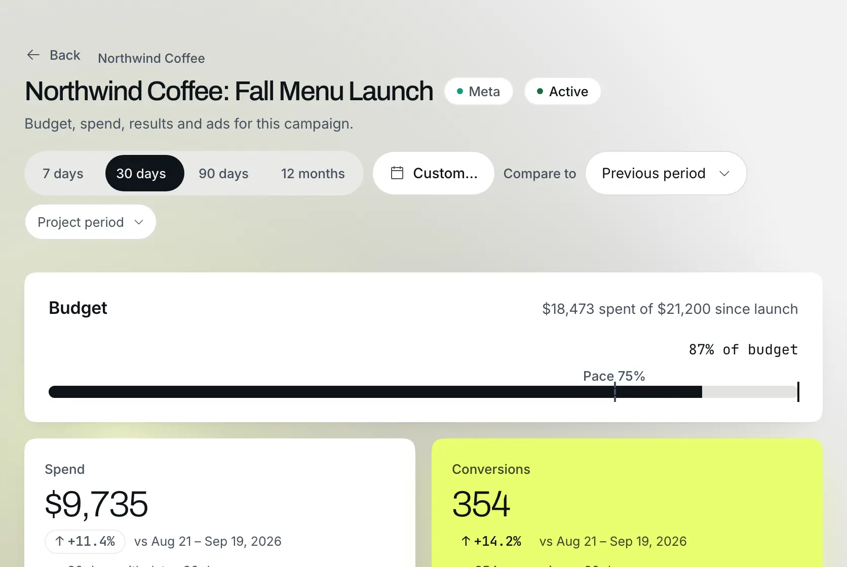 Campaigns down to the ad: Example data
