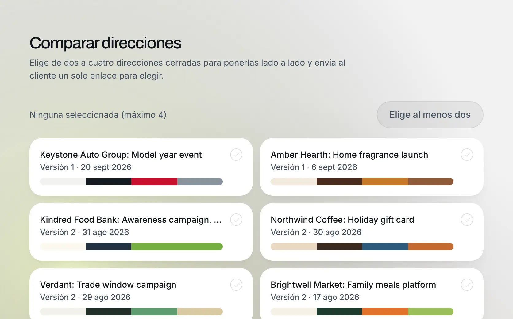 La elección del cliente en un enlace: Datos de ejemplo