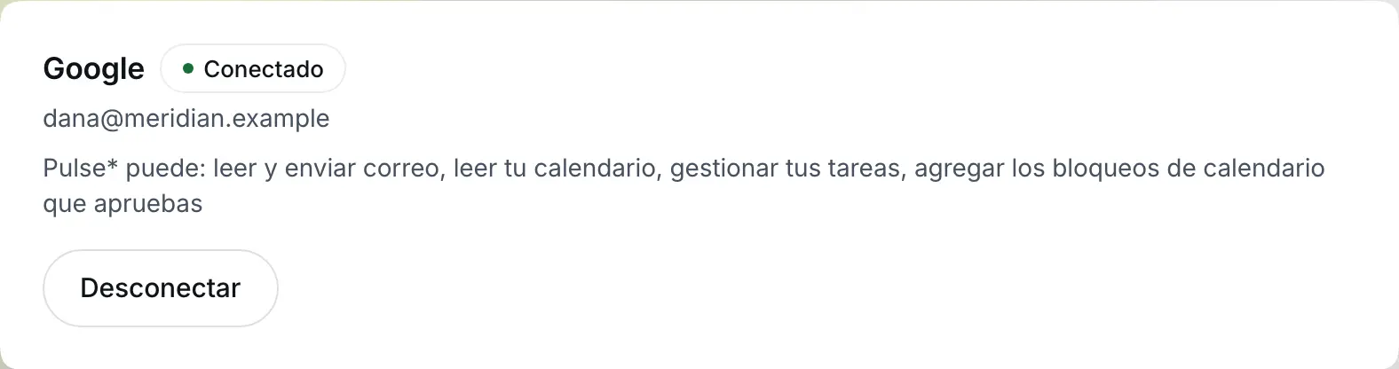 Una conexión con Google: Datos de ejemplo