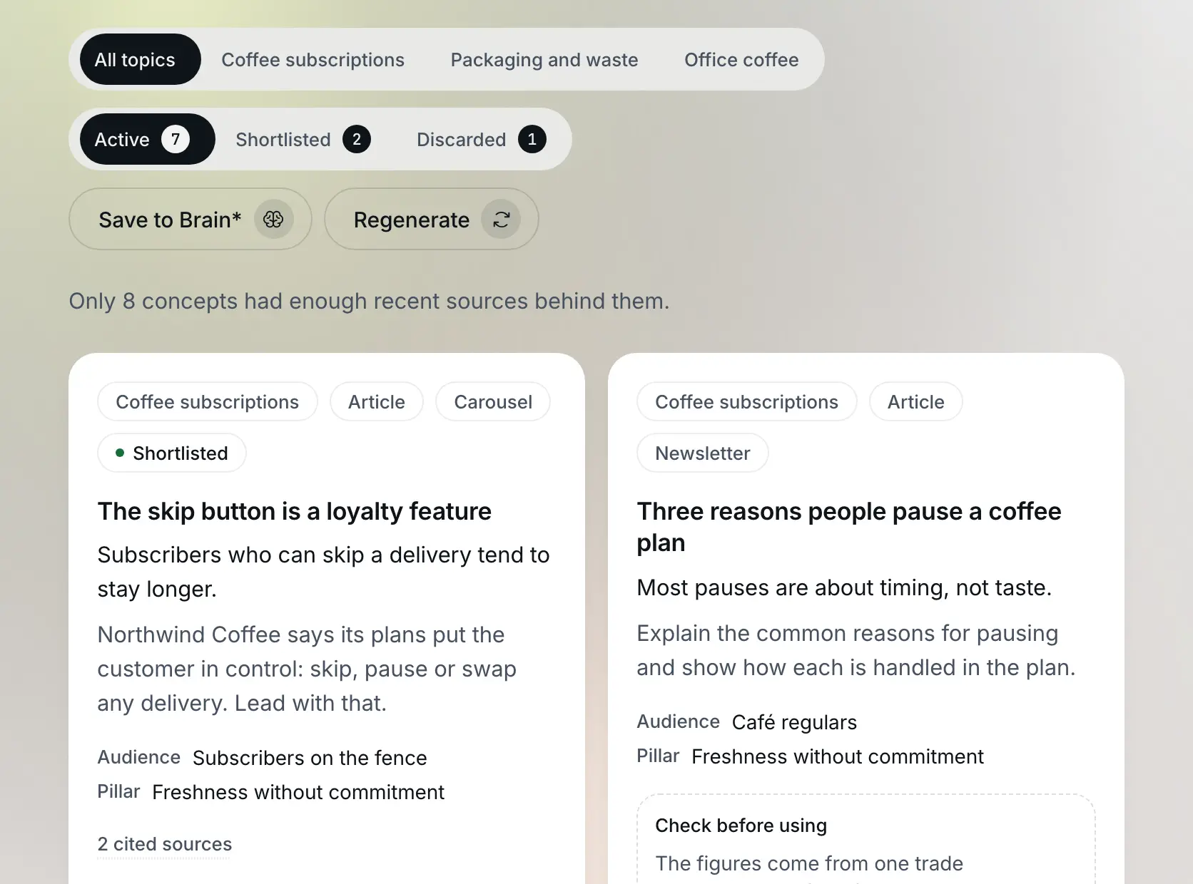 Content concepts: Example data