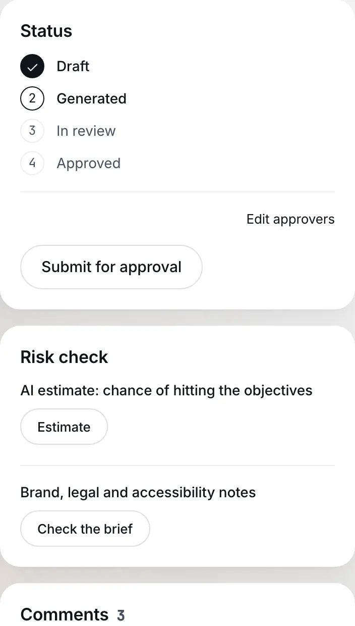 Approvals on the brief: Example data