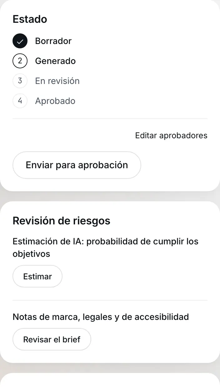 Aprobaciones en el brief: Datos de ejemplo
