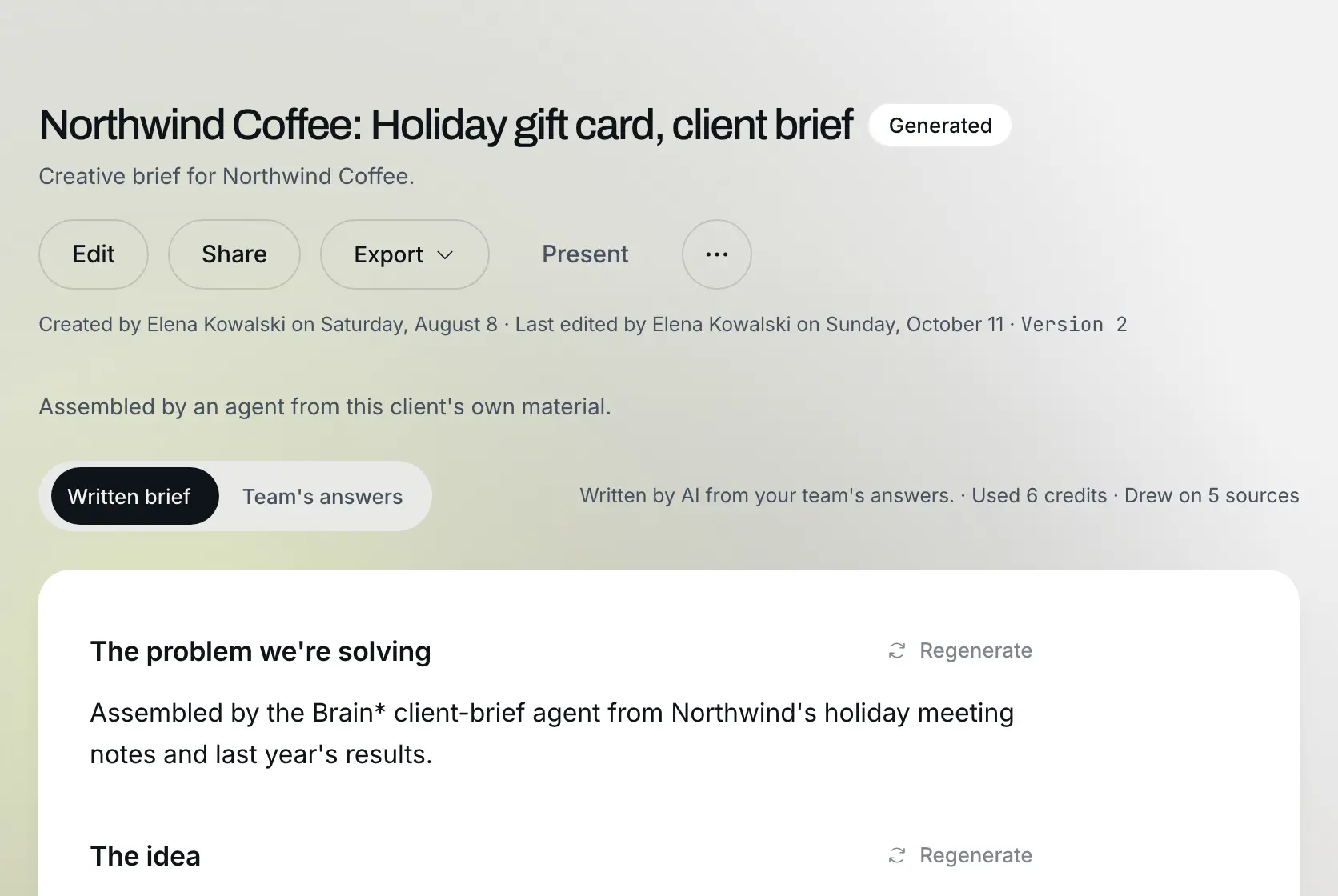 The drafted brief and its review: Example data